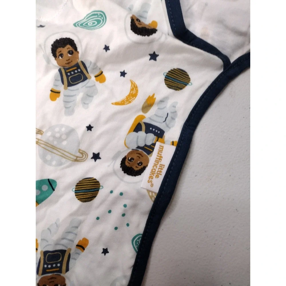 Little Muffincakes Astronaut Space Print Cotton Baby Swaddle Wrap White Navy